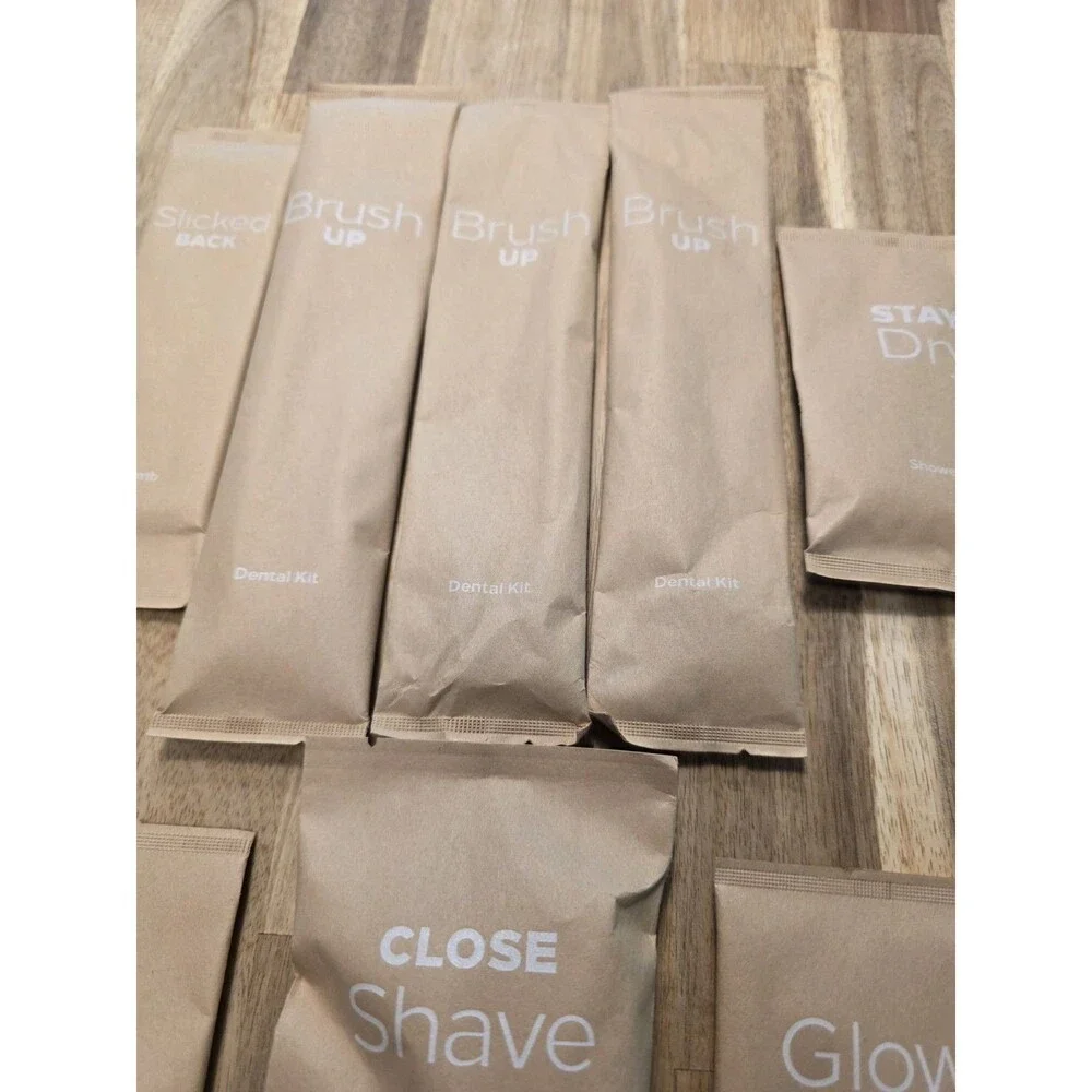 Eco-Friendly Hotel Amenity Kit Lot 8pc - Dental Shaving Vanity Kits Shower Cap